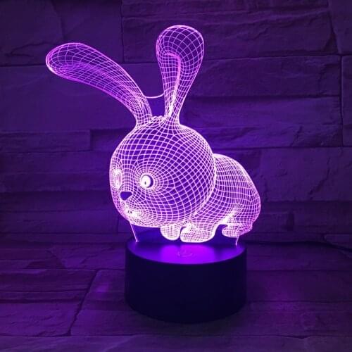 Rabbit 3D Illusion Lamp Christmas Gift Night Light Bedside Table Lamp 16 Colors Auto Changing Desk Decoration Lamps Birthday