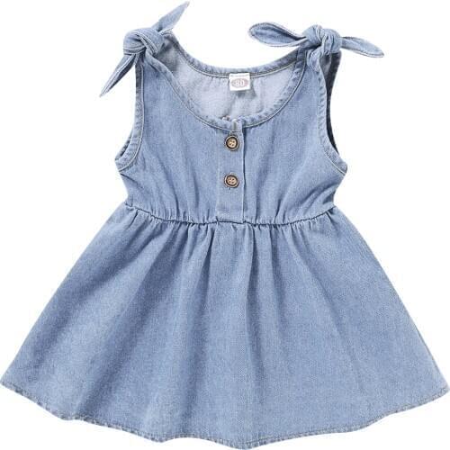 1-4Years Kid Girls Sleeveless Buttons Dress Summer Solid Color Dress for Kids Baby Girls