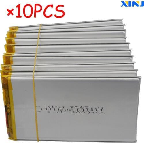 XINJ 10pcs 3.7V 8000mAh Li Polymer Battery Li ion cell For Phone GPS ipod PAD MID Portable DVD Power bank Tablet PC IPTV 7565121