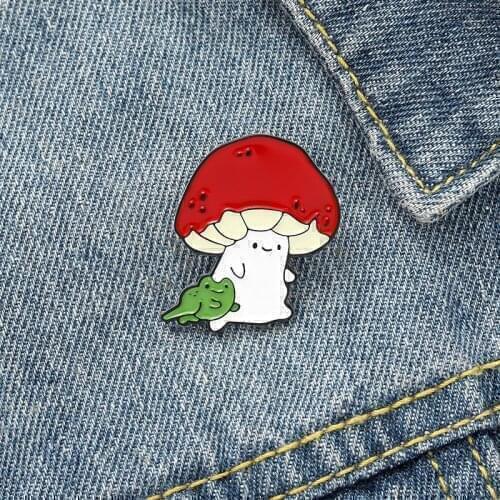 Cartoon Cat Mushroom Badge Metal Enamel Pin Frog Personality Single Brooch Backpack Clothes Lapel Pin Jewelry Gift for Friends