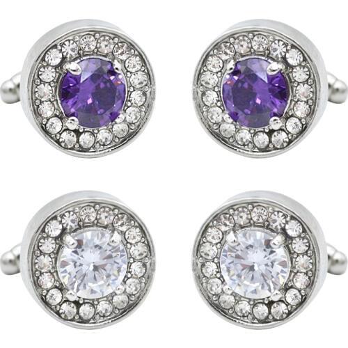 Fashion New Simple Rhinestone Cufflinks Purple And White Classic Style Wedding Party Jewelry Gift Boutique Direct Sales