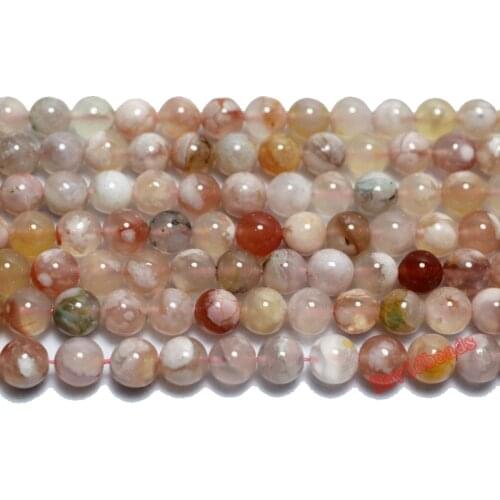 Natural Cherry Blossom Agates Stone Beads Smooth Round Mixed Charm Flower For Jewelry Making DIY Bracelet Necklace