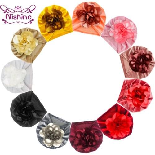 Infant Solid Color Handmade Flower Hats Autumn and Winter Comfortable Warm Velvet Newborn Caps Baby Girls Headwear Birthday Gift