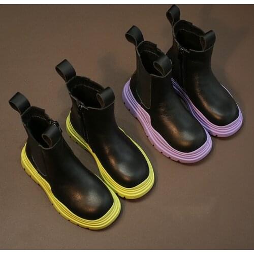 2021 Autumn New Kids Boots Fashion Leather Girls Shoes 8 10 12 13 14 years
