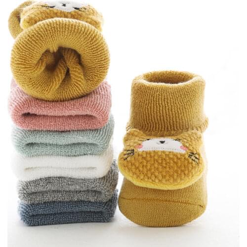 Autumn Winter Soft Warm Cotton Baby Socks With Doll Thicken Boy Girls Newborn Cartoon Animal Infant Kids Anti Slip Floor Sock