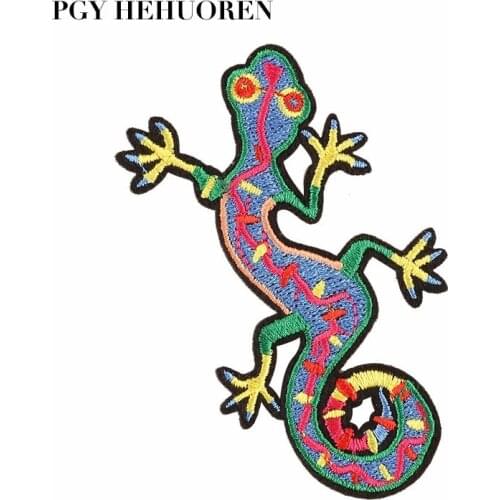 PGY Punk Lizard Embroidery Desert Animals Patches For Clothing Patches Army Badge Motif Applique DIY Clothes Accessory Stickers