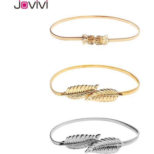 Jovivi Women Metal Leaves Roses Elastic Stretch Waist Belt Strap Cummerbund Waistband Fashion Dress Belt Party Ladies Waist Belt