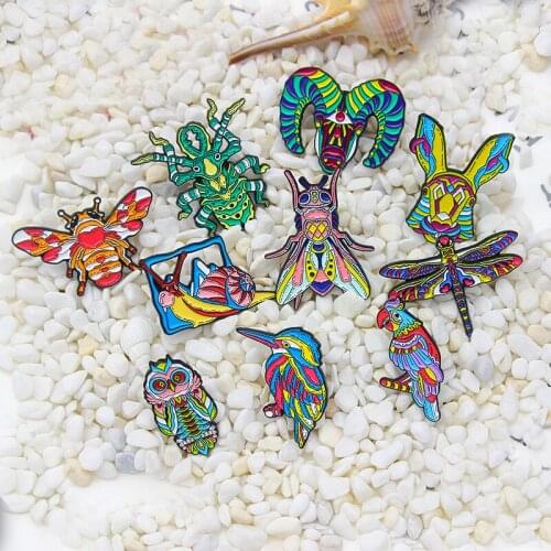 Rainbow Bee Ladybird Bird Dragonfly Parrot Owl Snails Rabbit Brooches Animal Insect Brooch Enamel Pin Lapel Badges Jewelry