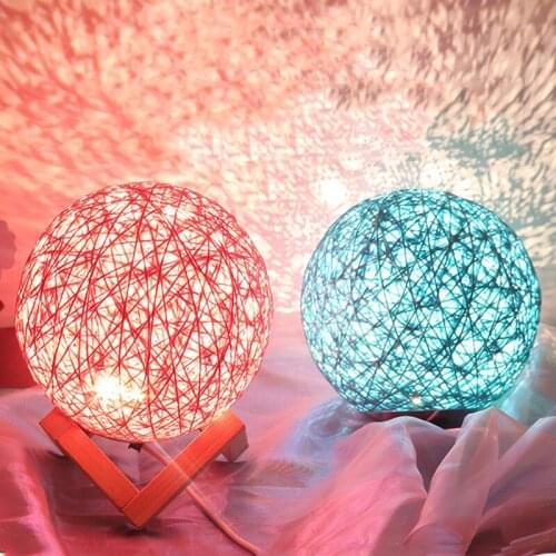 Rattan Ball LED Night Light Starry Bedroom Colorful Table Lamp Bedside Home Decor Moon Night Lamp Birthday Gifts Indoor Lighting