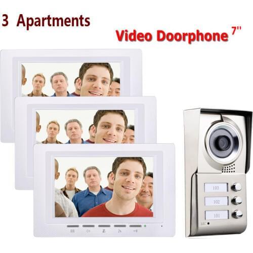 7inch 3 Units Apartments Intercom System Video Intercom Video Door Phone Kit IR-CUT HD 1000TVL Camera Doorbell Camera