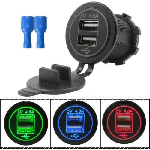 DIY 4.8A Dual USB Charger Socket Waterproof Power Outlet Dual USB Fast Charge Adapter for iPhone Smartphone Car Boat Marine RV