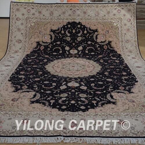 Yilong 9'x12' hand made persian tabriz wool carpets kashmir silk wool rug (1360)