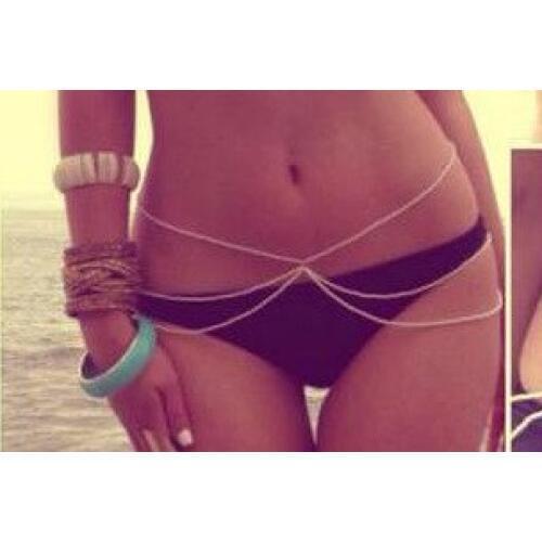 2020 New Ladies Sexy Crossover Gold Body Belly Waist Chain Bikini Beach Harness Necklace