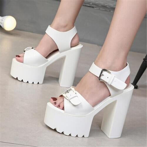 Hot Selling 2020 New Summer Fashion Platform High Platform Sandals Waterproof PU Buckle Strap 14CM Thick High Heels shoes woman