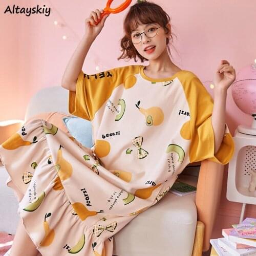 Sleepshirts Women Cartoon M-3XL Loose Breathable Sweet Lady Harajuku Korean Summer 17 Colors All-match Kawaii Leisure Elegant