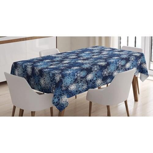 Winter Various Different Ornate Snowflakes Cold Season Xmas Themed Rectangular Table Cover
