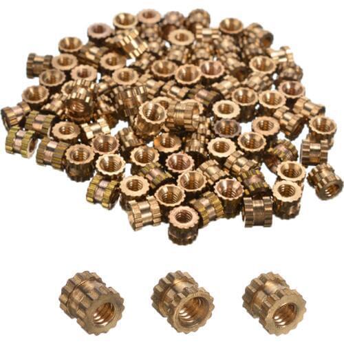 100pcs M2 Thread Knurled Insert 3mm Brass Round Cylinder Inserts Embedded Nuts with Corrosion Resistance