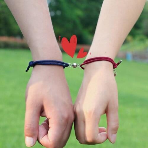 2Pcs/Set Alloy Couple Magnetic Attraction Ball Bracelet for Women Men Creative Stainless Steel Friendship Rope Bracelets Jewelry