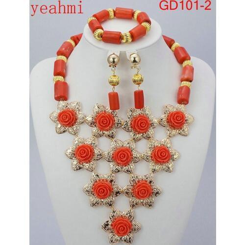 2019 Fashionable African Wedding Jewelry Set Coral Beads Jewelry Set Nigerian Beads Necklace Jewelry Set Free Shipping GD201-1