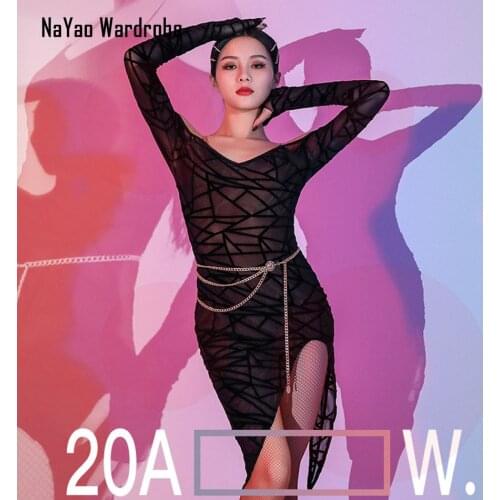 2020 L9690 One-Character Shoulder Slit Design WIth Render Pants Latin Dance Dress Women Performance Costume Latino Dancewear