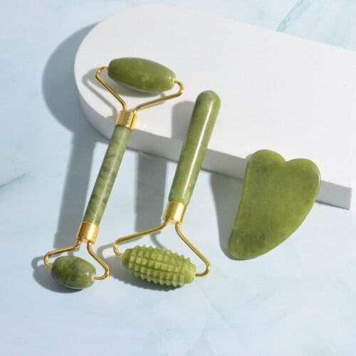2021 New Green Phoenix Jade Roller Gua Sha Set Face Massage Roller Stone Crafts Artificial Decoration Ornaments Wholesale