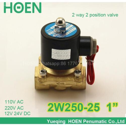2W250-25 Normally closed 2/2 way 1 inch pneumatic solenoid valve water air gas oil brass valve NBR DC AC 12V 24V 110V 220V