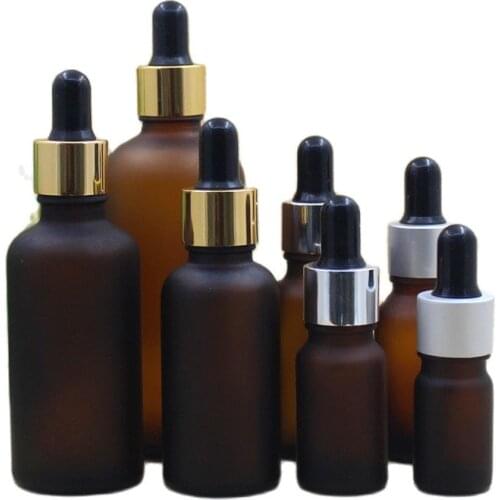 5ml 10ml 20ml 30ml 50ml 100ml Empty Brown Frosted Glass Bottle Black Rubber Top Essential Oil Dropper Vials Cosmetic Packaging