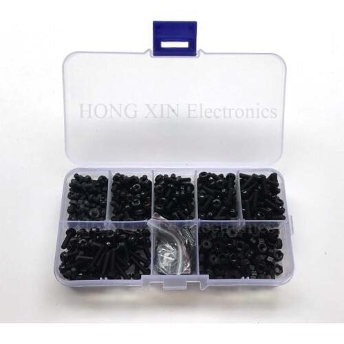 500pcs/set Nylon screw M2 M2.5 M3 Black bolt nut washer plastic screw 4/5/6/8/10/12mm