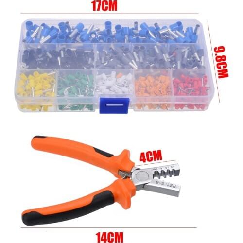 Durable 800pcs/box 0.25-6.0mm AWG 10-23 Electrical Cable Wire Terminal Connector with Hand Ferrule Crimper Plier Crimp Tool Kit