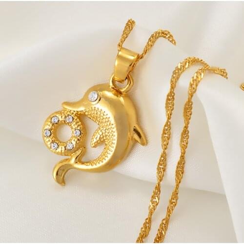 Anniyo Gold Color Dolphins Pendant Necklaces for Women Girls Charm Dolphin Jewelry #126516