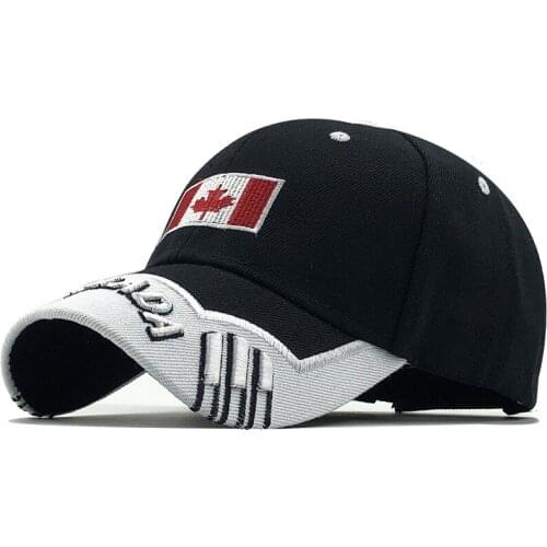 Baseball Cap Fishing Outdoor Sports Black and White Contrast Color Canadian Flag CANADA Embroidered Hat