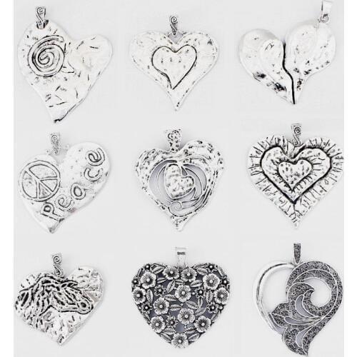 2pcs Lagenlook Large Big Abstract Heart Charms Pendant For Pendant Necklace Jewellery Making Accessories