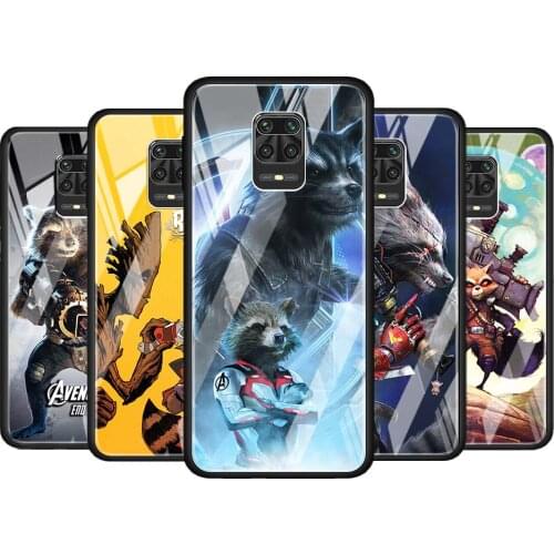 Rocket Racoon Marvel cute for Xiaomi Redmi Note 10 Pro Max 10S 9T 9S 9 8T 8 7 Pro 5G Luxury Tempered Glass Phone Case Cover