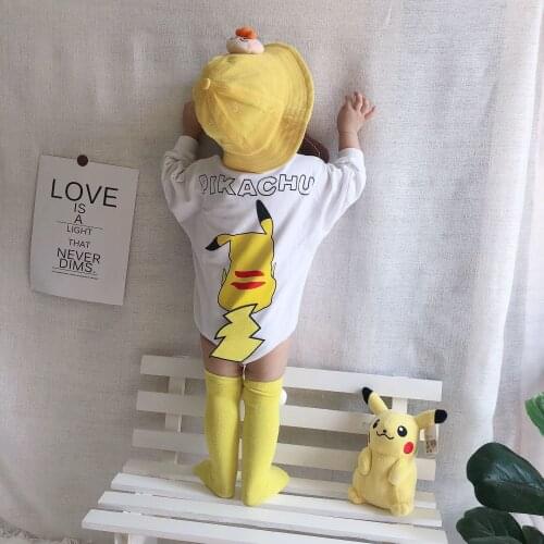 Pokémon Pikachu Baby Romper Spring and Autumn Long-sleeved Triangle Cartoon Baby Clothes Pajama Romper Gift for Newborn Children