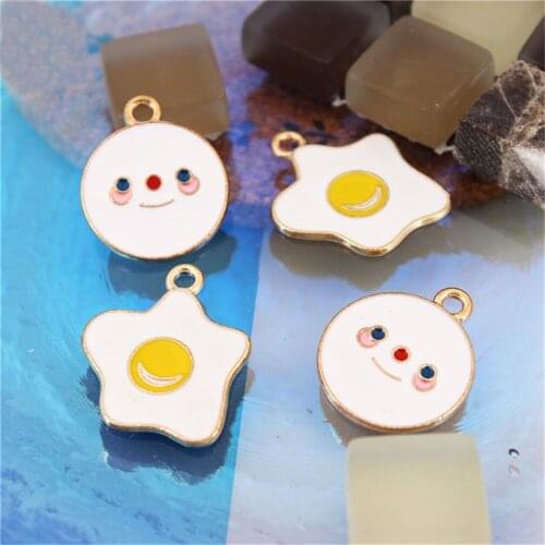 Julie Wang 10PCS Enamel Cartoon Smile And Omelette Charms Alloy Fried Egg Pendant Bracelet Jewelry Making Accessory