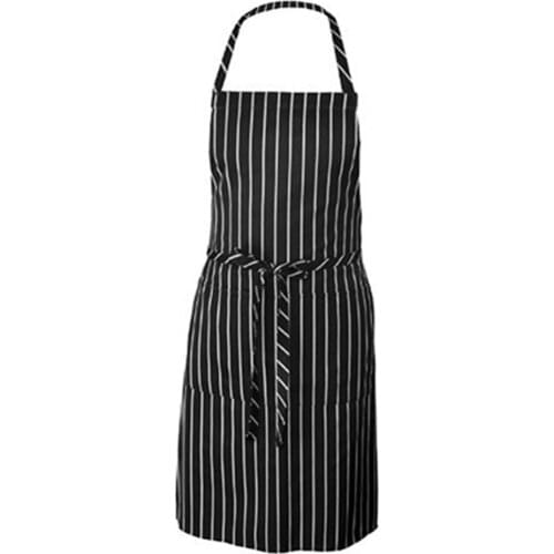 Adjustable Adult Black Stripe Bib Apron With 2 Pockets Chef Waiter Kitchen Cook