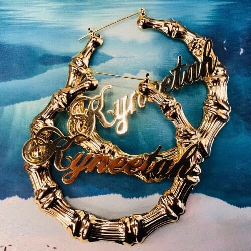 Gosun Custom Hiphop Punk Bamboo Earring Nameplate Round Large Letter Name Earring Stainless Steel Women Earrings Jewelry Gifts