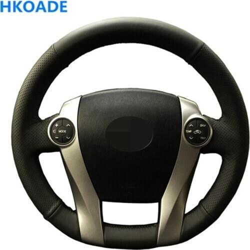 DIY Hand-stitched Black Comfortable Artificial Leather Car Steering Wheel Cover For Toyota Prius 2009-2015 Aqua 2014-2015