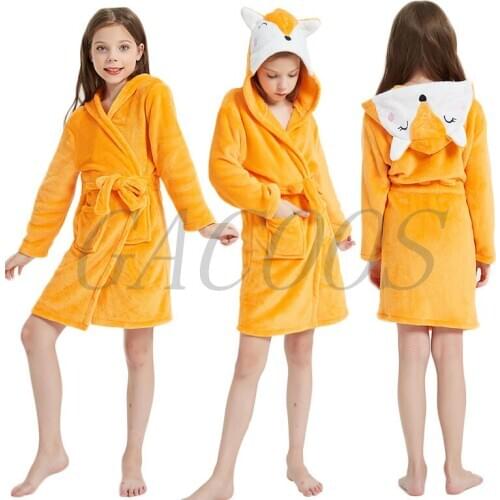 Kigurumi Kids Unicorn Hooded Robes Children Bathrobes Fox Girls Bath Robe Animal For Boys Girls Pyjamas Kids Nightgown 4 6 8 10T