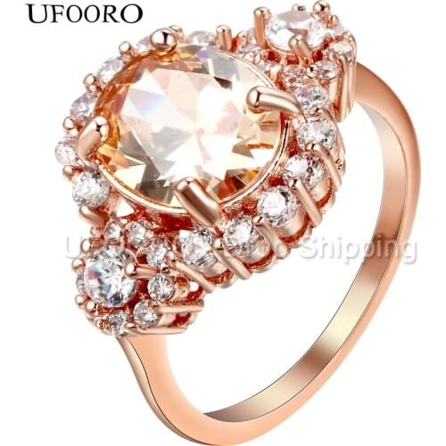 Rings for women Brilliant cut big oval stone promise ring new Yellow Crytal cz luxury Rose Gold-Color vintage Wedding Jewelry