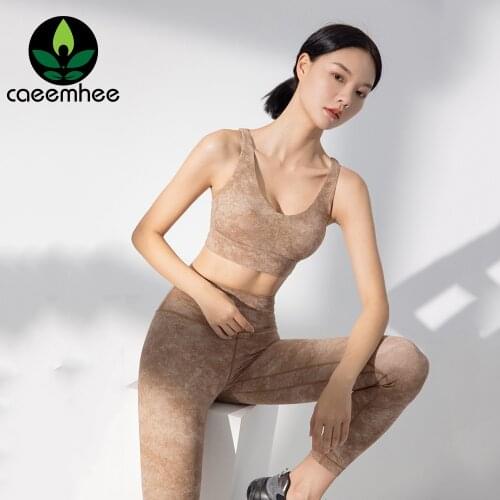 CAEEMHEE Printed Yoga Set Women Fitness Clothing Gym Sport Outfits Cross Strap Sports Bra Running Leggings Set Tie Dye Tracksuit