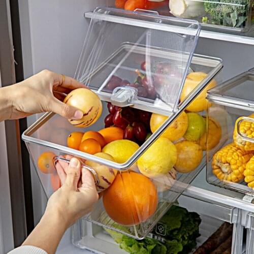 Storage Bin Container with Lid Kitchen Refrigerator Transparent Organizer Fruit Fresh Box Compartment Drawer Fridge Bottles Jars