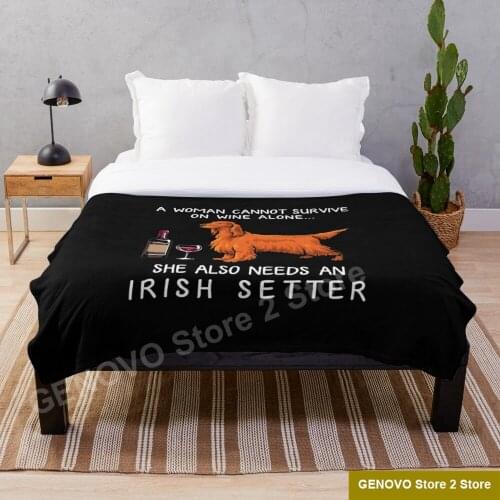 Irish Setter and wine Funny dog Blanket Snowflake Wool Blanket Coral Fleece Bedspread Blankets Portable Blanket