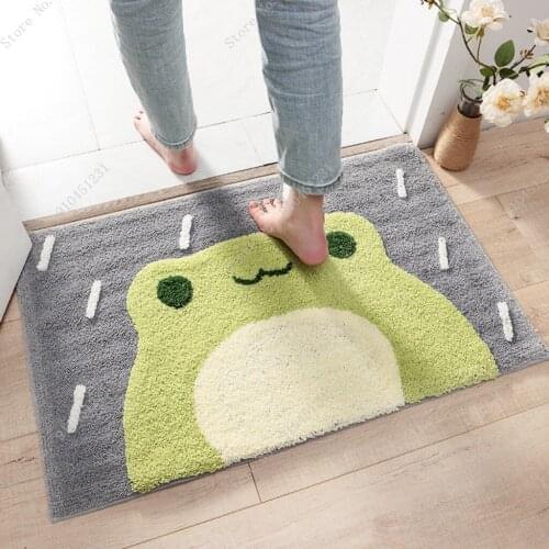 Frog and Bear Flocking Bath Mat Home Decoration Door Mat Non-slip Absorbent Bathroom Doormat Super Soft Fiber Bath Rug