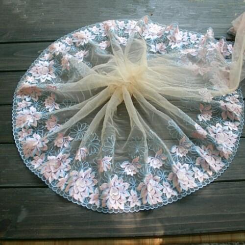 8.66"22cm wide (2yards/lot)Free Shipping Embroidered Tulle Lace Trim in Apricot+Blue+Pink