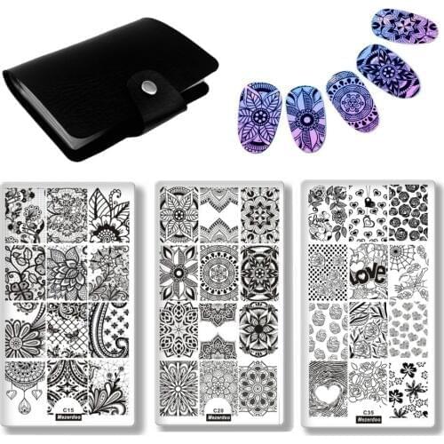 Lace Flower Beauty Love Nail Stamping Plates DIY Finger Nails Tempates Decoration Plate Organizer Holder Case Storage 4pc/set