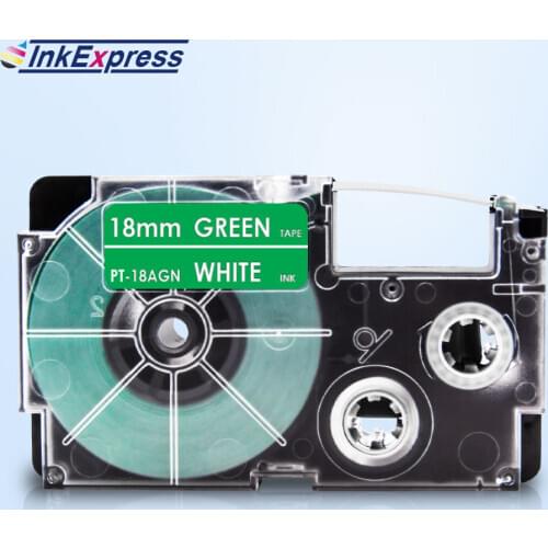 White on Green Tape For CASIO XR-18AGN XR 18AGN Label Tape Printer Ribbon 18mm For CASIO Label Maker KL-120 KL-130 XR 12WE