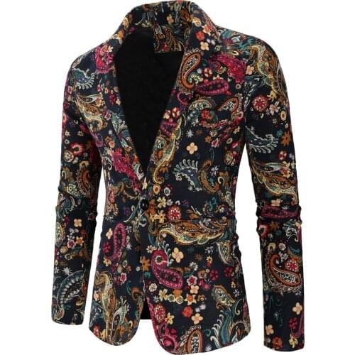 Fashion Men Slim fit Casual Blazers Men Nation Style 3D Flower Printed Long Sleeve Mens Suits Casual Lapel Party Club Tuxedo
