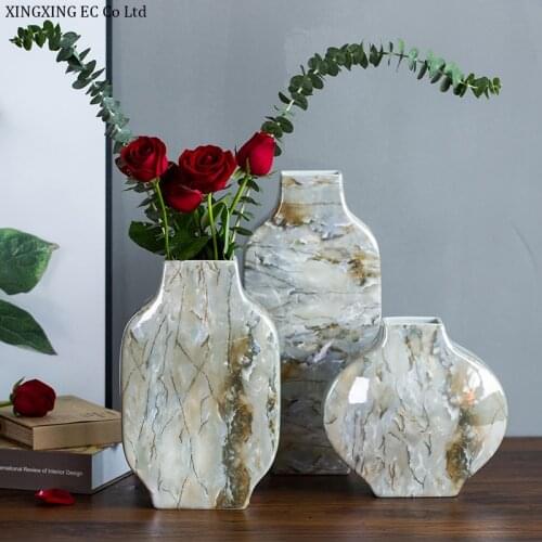Marble Ceramic Vase Home Decoration Modern Minimalist Flower Arrangement Accessories Living Room Office Desk Furnishing Crafts
