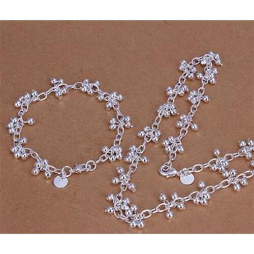 S925 Hot Selling Silver color jewelry set, fashion jewelry set Smooth Grape Ball Bracelet Necklace S212 /ampajdwa ayhajpoa